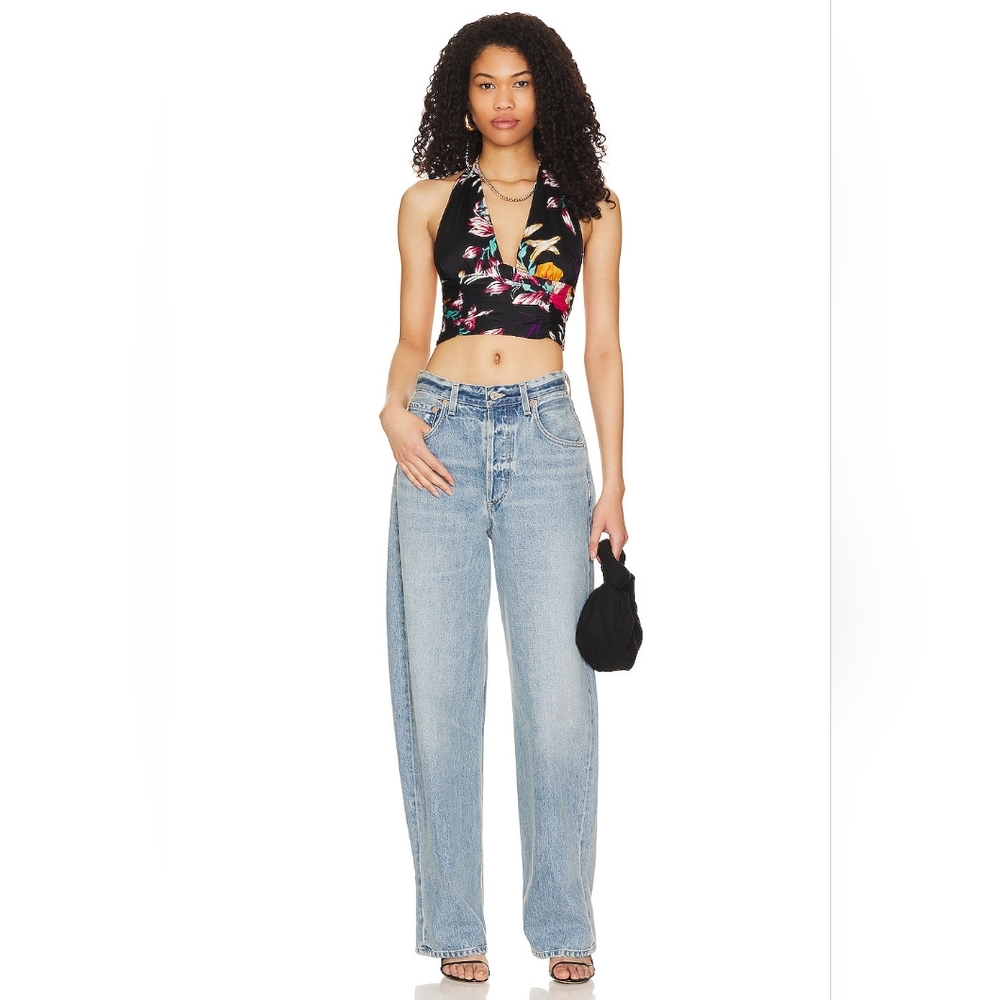 Free People Seraphina Crop Halter Top Black Floral Size Small NWOT - Picture 9 of 9